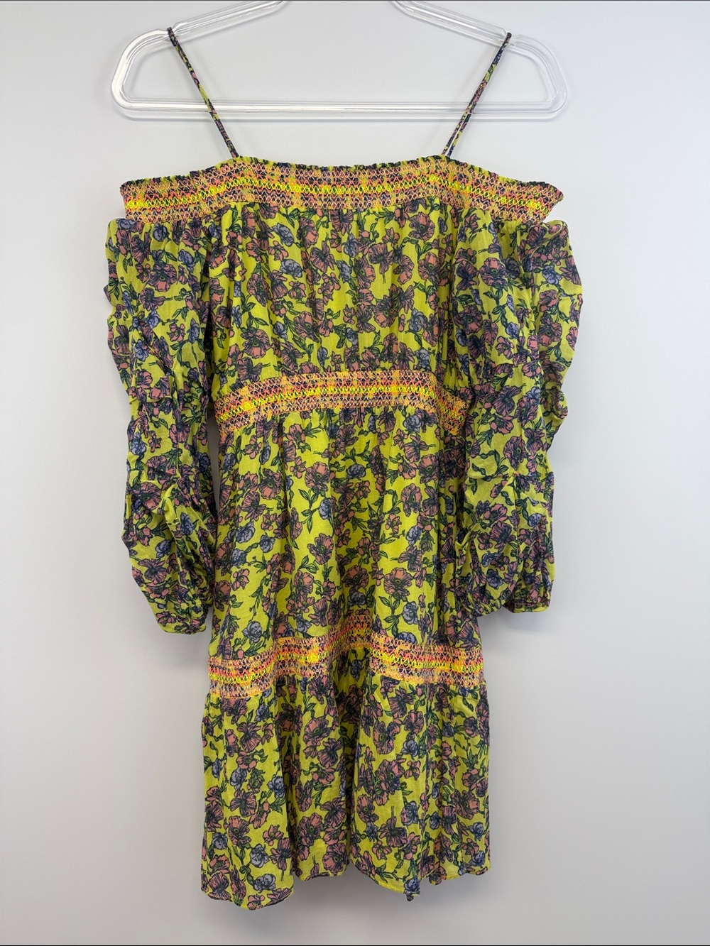 Alice + Olivia Dorothy Neon Floral Off Shoulder Mini Dress Lime Green 0 - Picture 8 of 8